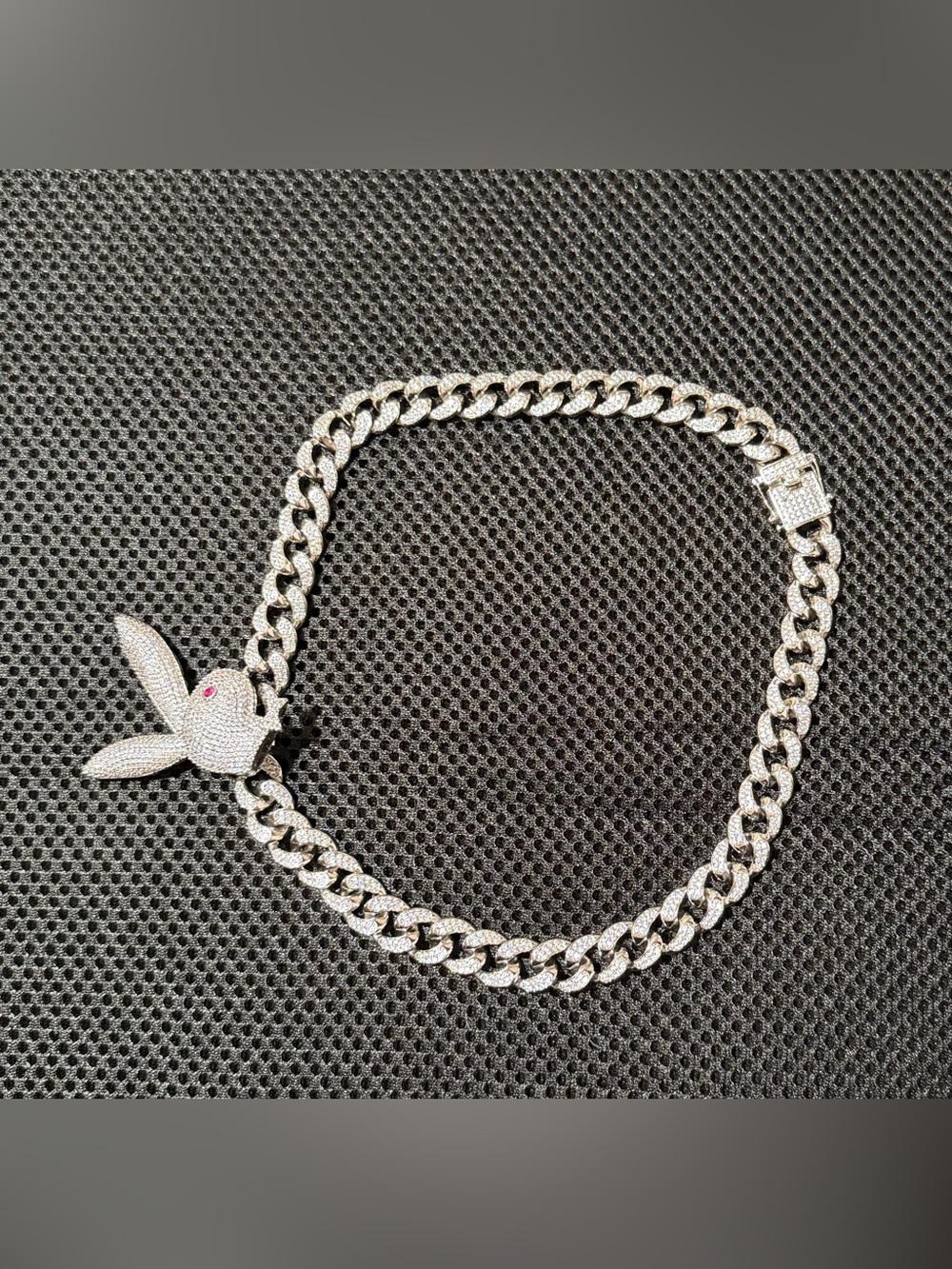 Silver Pave Cuban “playboy” Link Necklace 16-18in